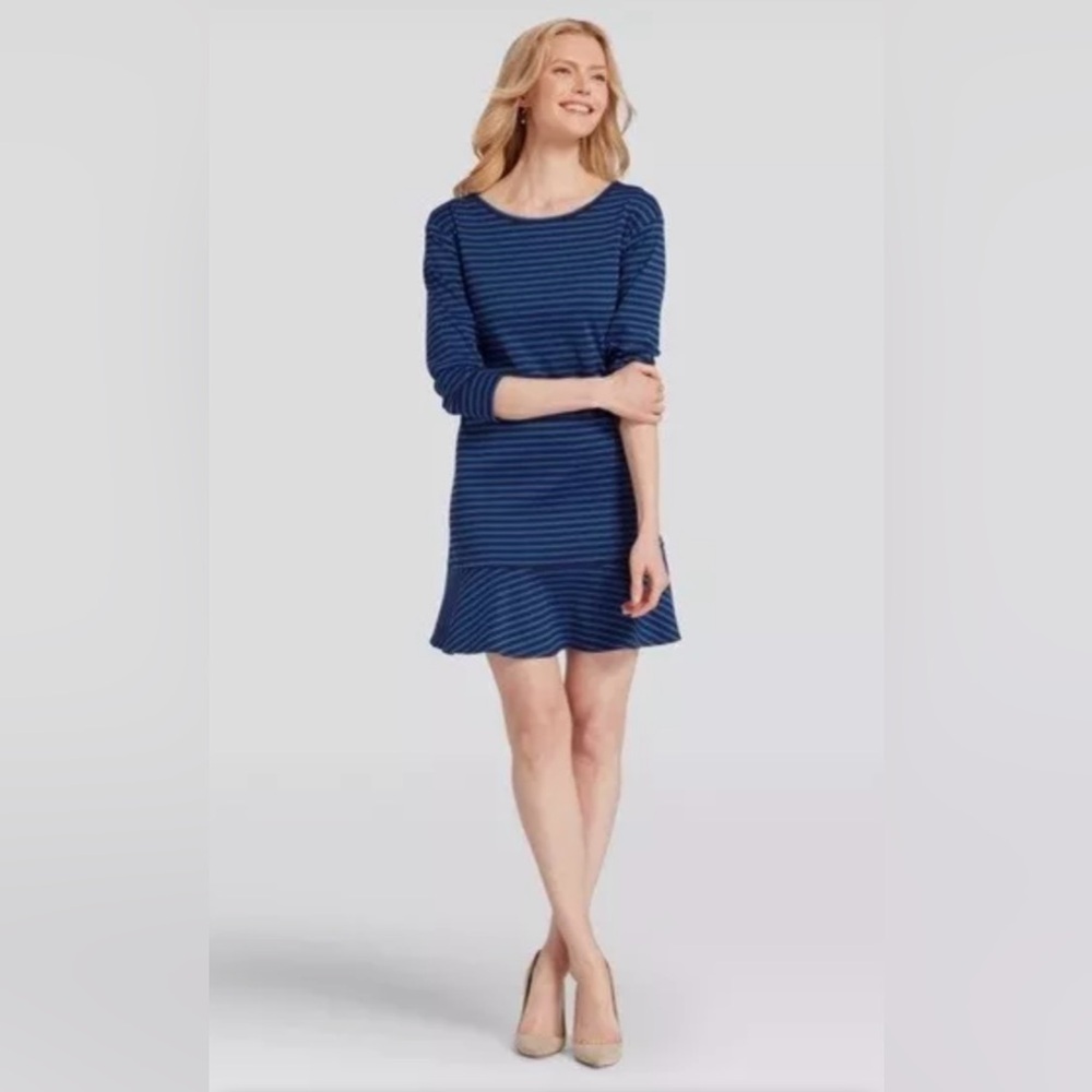 Draper James Blue & Black Striped Ruffle Dress w/ Tulip Hem - S